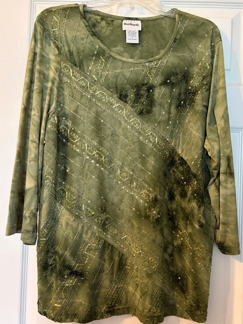 BonWorth Olive Green Sequin Accent Top